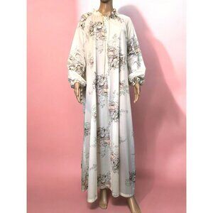 SOLDVintage 70s Multicolor Floral Metallic Balloon Sleeve Maxi Lounge Night Gown